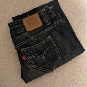 Levi's Black Wash Straight Leg Jeans with Brown Leather Patch